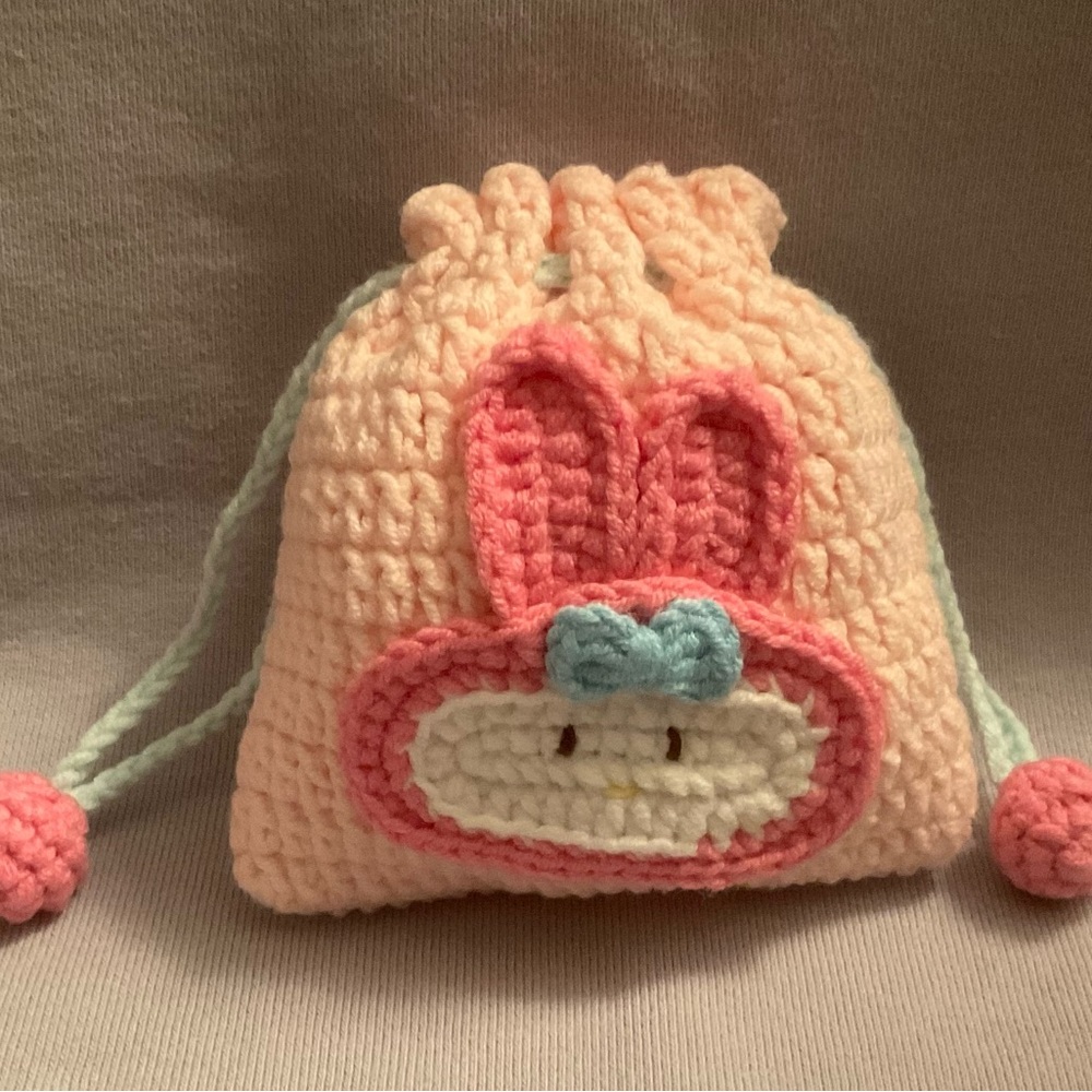 Handmade Crochet drawstring bag my melody inspired